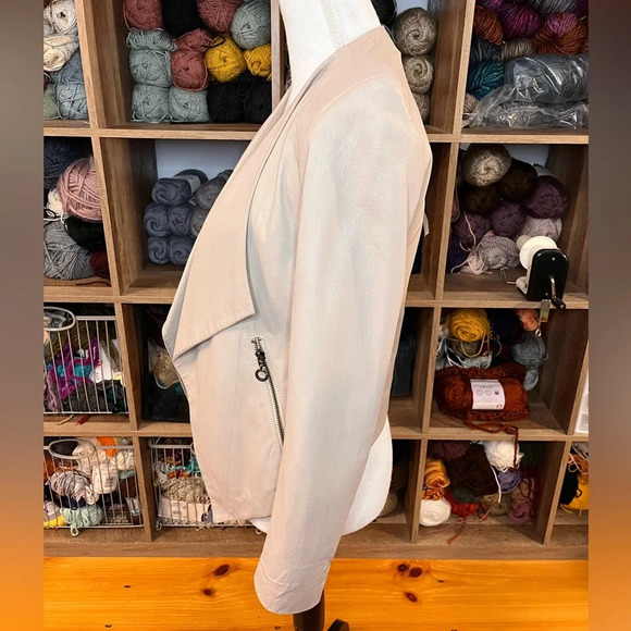 Vintage My Tribe Beige Leather Open Front Jacket Size Small - Picture 2 of 12